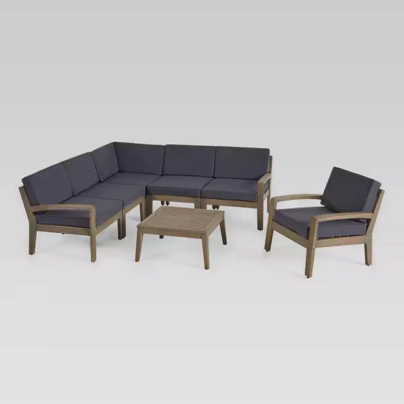 Grenada 7pc Acacia Sectional Sofa Set - Gray/Dark Gray - Christopher Knight Home
