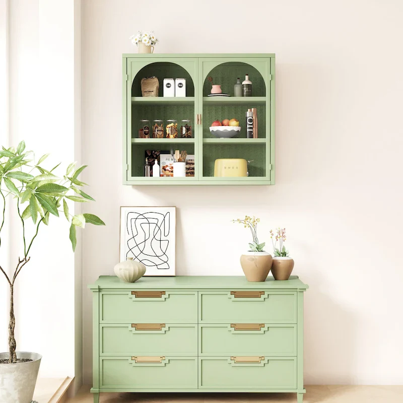 Two-Door Wall-Mounted Storage Cabinet with Glass Doors