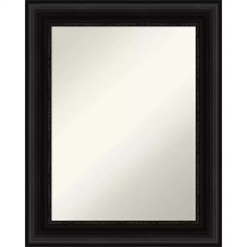 24" x 30" Non-Beveled Bathroom Wall Mirror Black - Modern Rectangle, Polystyrene Frame, Wall Mounted