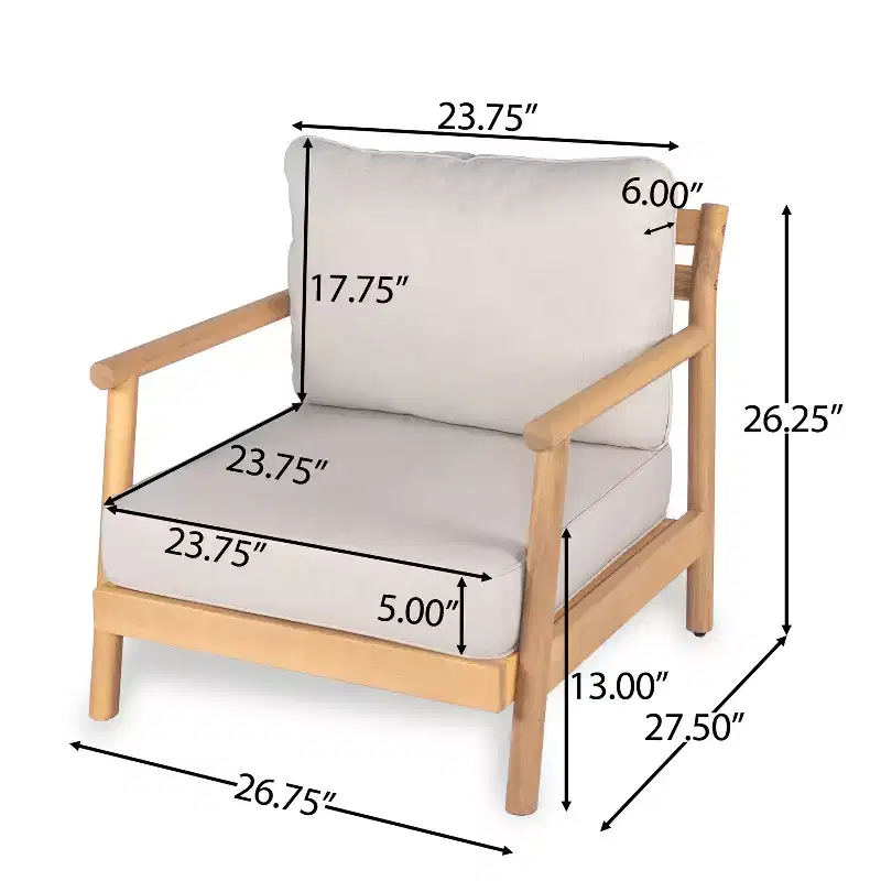 Christopher Knight Home Simon 4 Piece Rustic Patio Acacia Wood Slatted Design Upholstered Seating Set, Teak/Beige