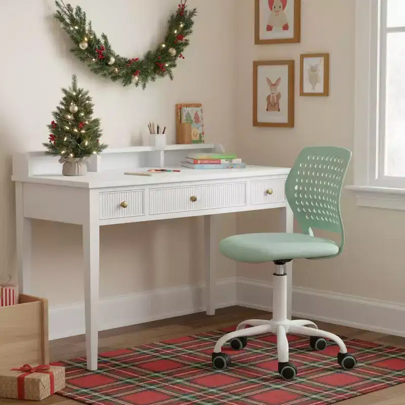 Kids Adjustable Swivel Desk Chair with Padded Seat and Wheels