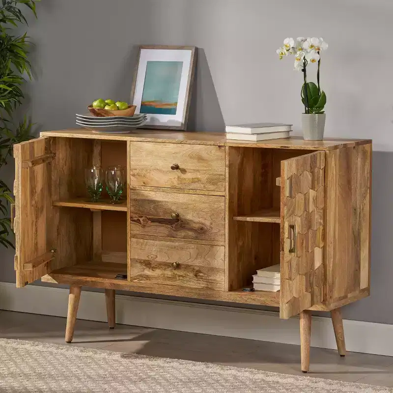 GDFStudio Latimer Boho Handmade Mango Wood Sideboard with Storage, Natural