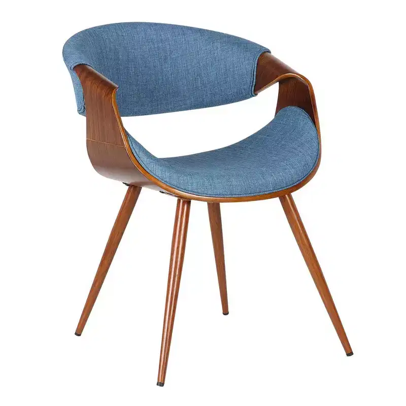 Armen Living,Butterfly Mid-Century Dining Chair in Walnut Finish and Blue Fabric