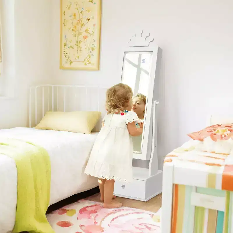 White LED Mirror Jewelry Armoire for Kids – 3 Drawers