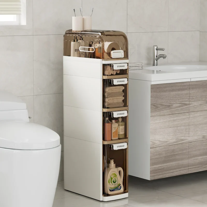 White 5-Tier Slim Storage Cabinet with Drawers, for 1 Person Use