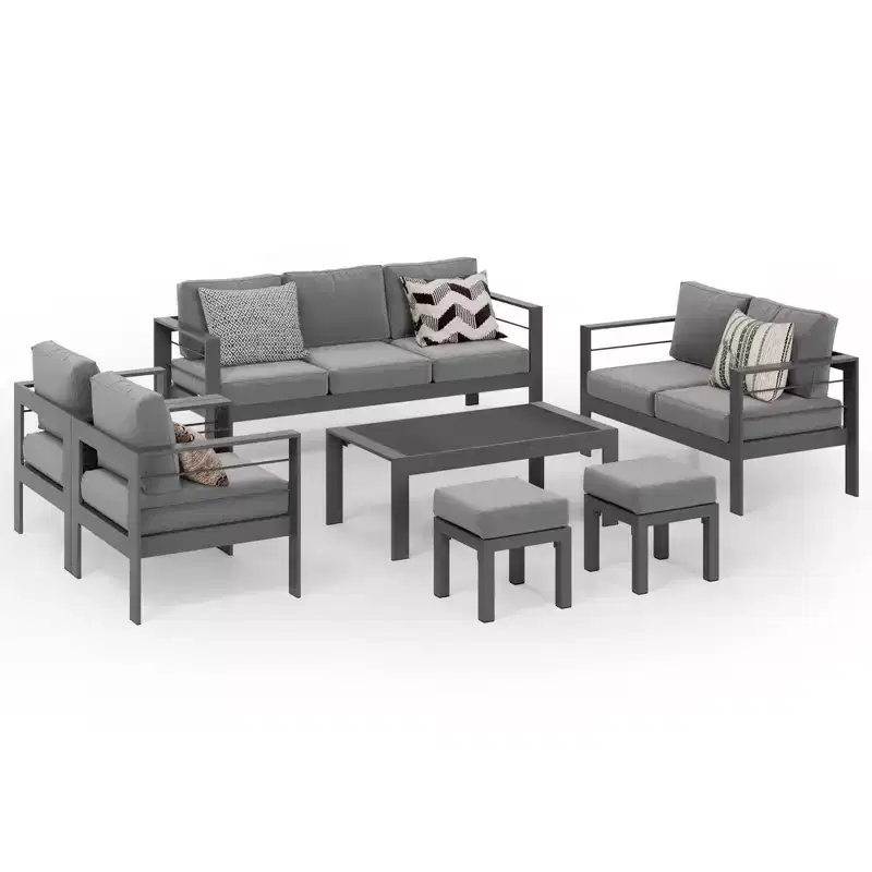 Heynemo Aluminum Outdoor Patio Furniture Set with Footrest, Outdoor Sectional Metal Sofa with 5'' Cushion & Coffee Table for Balcony, Garden