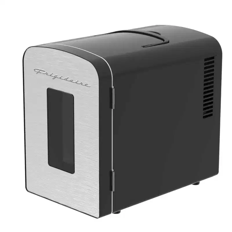 Frigidaire 0.17 cu ft 9 Can Retro Portable Mini Refrigerator with Door Window: Stainless Steel, 2 Shelves, ETL Listed