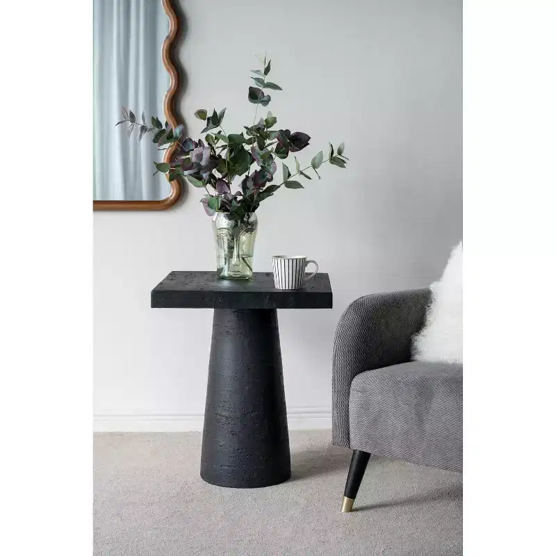 Black Square Side Table with Pedestal Base 20x20x24