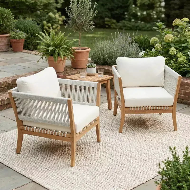 Christopher Knight Home Mai Modern Outdoor Acacia Patio Chairs with Woven Rope and Cushions (Set of 2)