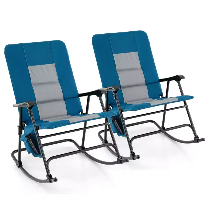 Costway Set of 2 Padded Folding Rocking Chairs Patio Garden Yard Camping Red/Blue