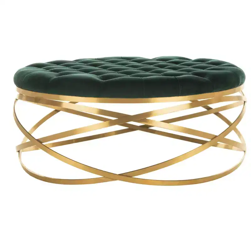 Rumi Tufted Velvet Ottoman - SFV4706 - Emerald/Gold - Safavieh Couture