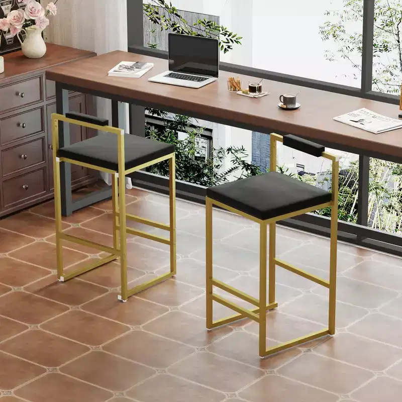 MAYEERTY Modern Velvet Counter Height Bar Stools Set of 2 Low Backrest Upholstered Dining Stools for Kitchen Island Gold Black
