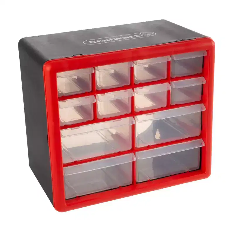 12-Drawer Storage Cabinet Plastic Organizer with 4 Large & 8 Small Compartments Desktop or Wall Mount for Hardware Crafts