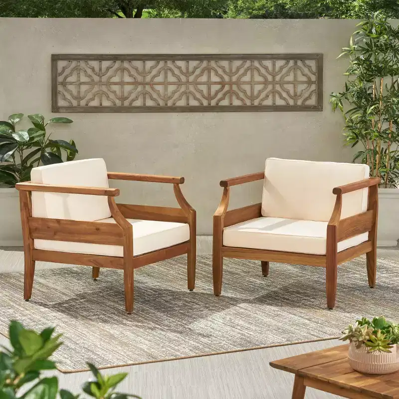 Aston 2pk Acacia Wood Mid-Century Modern Club Chairs: Weather-Resistant Patio Seating - Christopher Knight Home