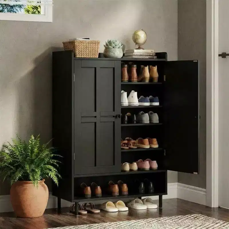 6-Tier Farmhouse Shoe Cabinet with 3 Adjustable Shelves and Metal Legs, 45'' Tall Shoes Rack Organizer Cabinet for Entryway, Front Door