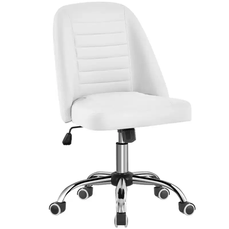 Faux Leather Mid Back Home Office Desk Chair with Chrome-plated Metal Base
