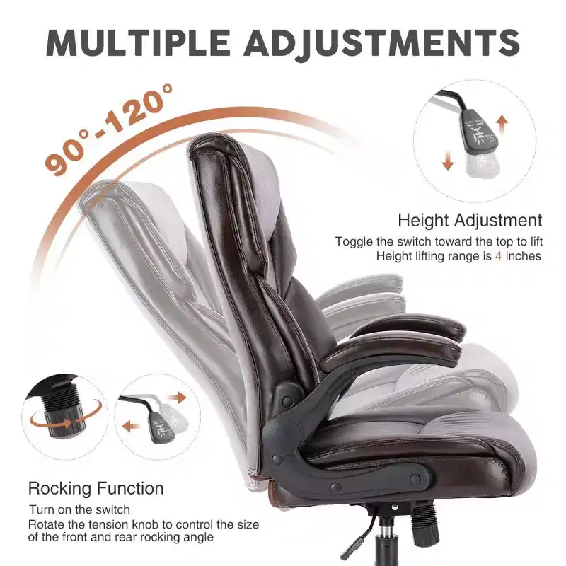 Ergonomic PU Leather Office Chair,High Back Executive Desk Chair with Flip-Up Armrests & Dynamic Lumbar Support,275LB Capacity