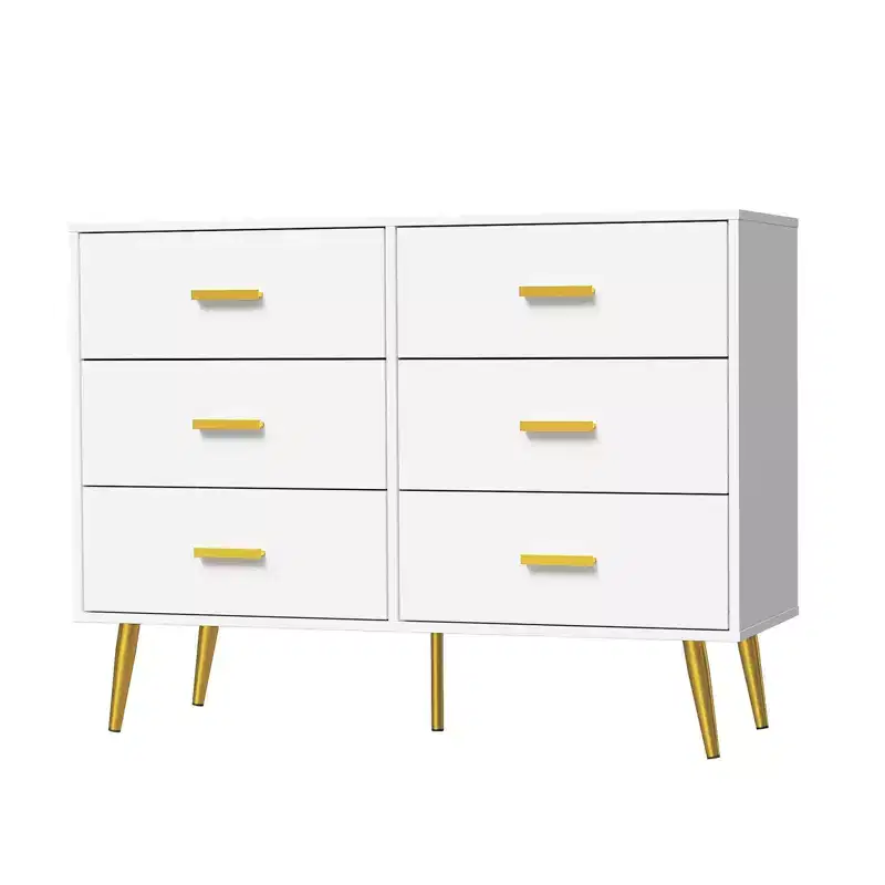 6-Drawer Dresser, Modern Wooden Bedroom Chest of Drawers With Storage Drawers, Farmhouse Style TV Stand for Living Room, Bedroom, Hallway, White