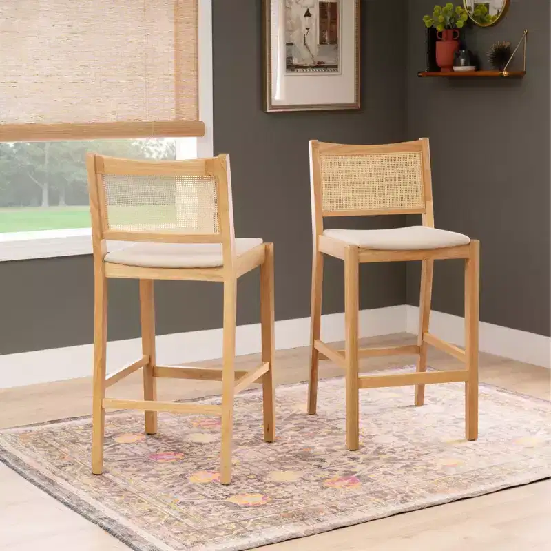 Powell Set of 2 Bessie Cane Barstools Natural