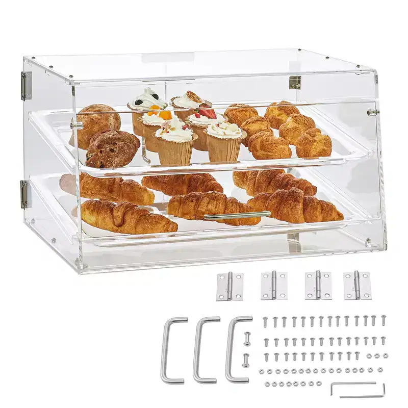 VEVOR Pastry Display Case, 2-Tier Countertop Bakery Display Case, Acrylic Display Box with Rear Door Access & Removable Shelves, 20.7x13.2x11.9