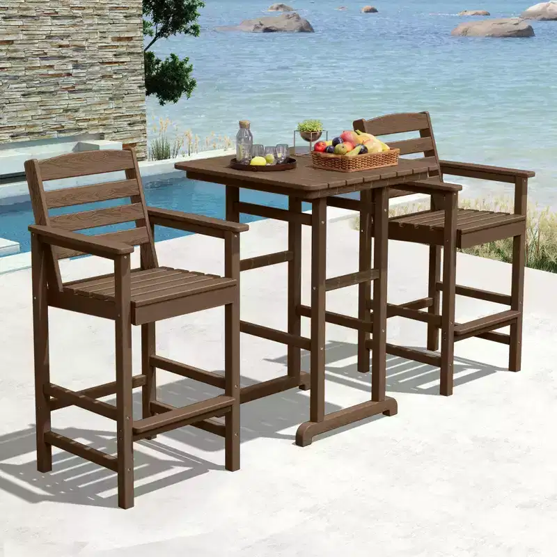 Hyleory 3-Piece HDPE Outdoor Patio Bar Set with Bar Stools