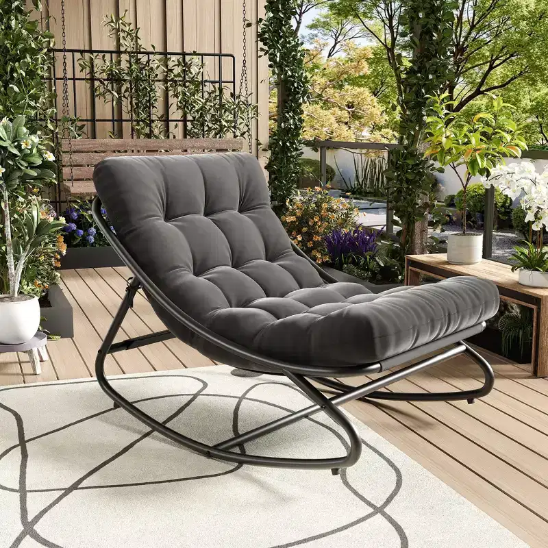 Patio Outdoor Rocking Chair, Modern Cozy Lounge Rocker Chair with Thick Cushions for Balcony Porch Patio, Sturdy Metal Frame