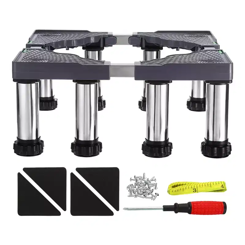 Adjustable Mini Fridge Stand with 8 Anti-Vibration Feet, Stainless Steel