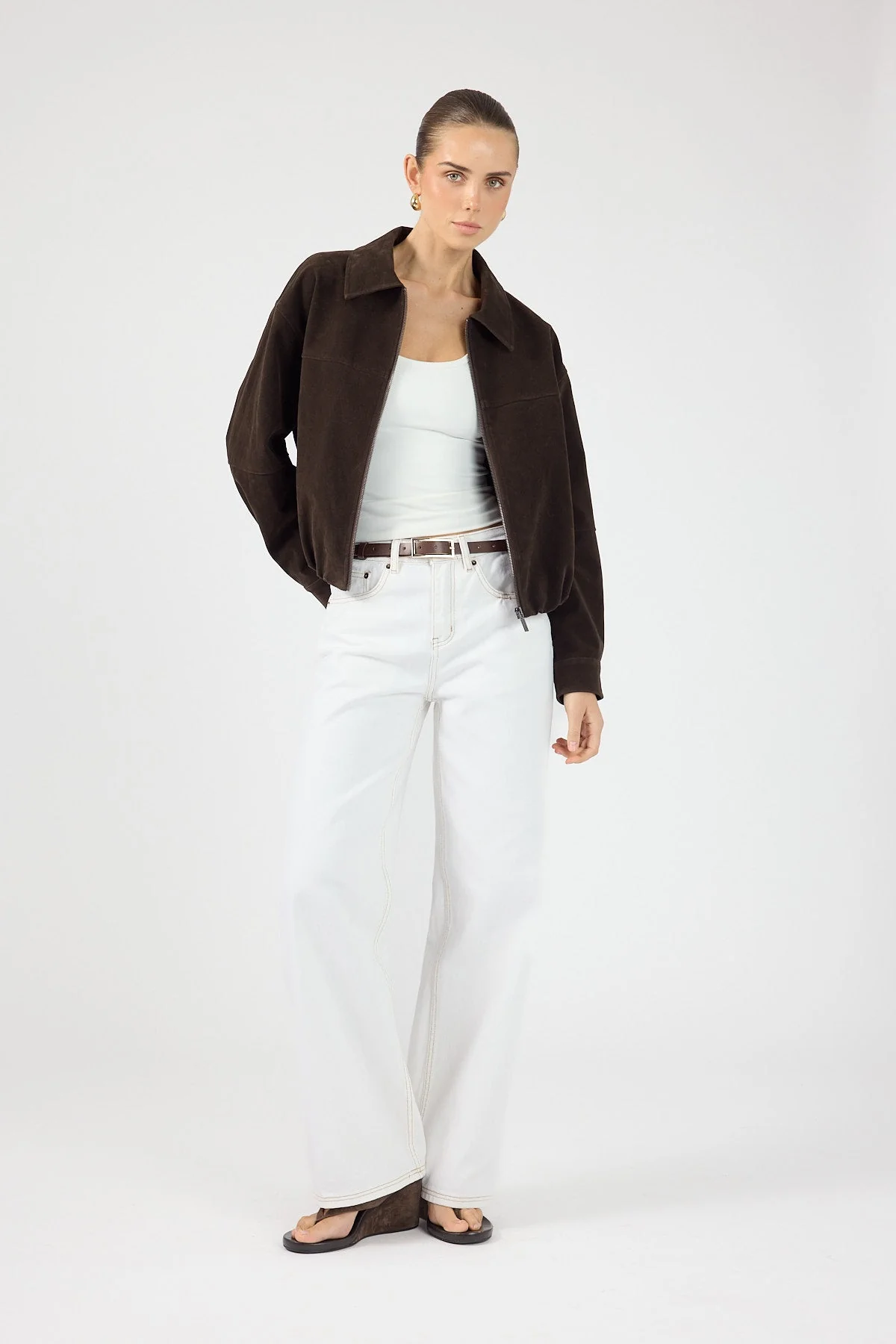 Faux Suede Jacket Chocolate Brown