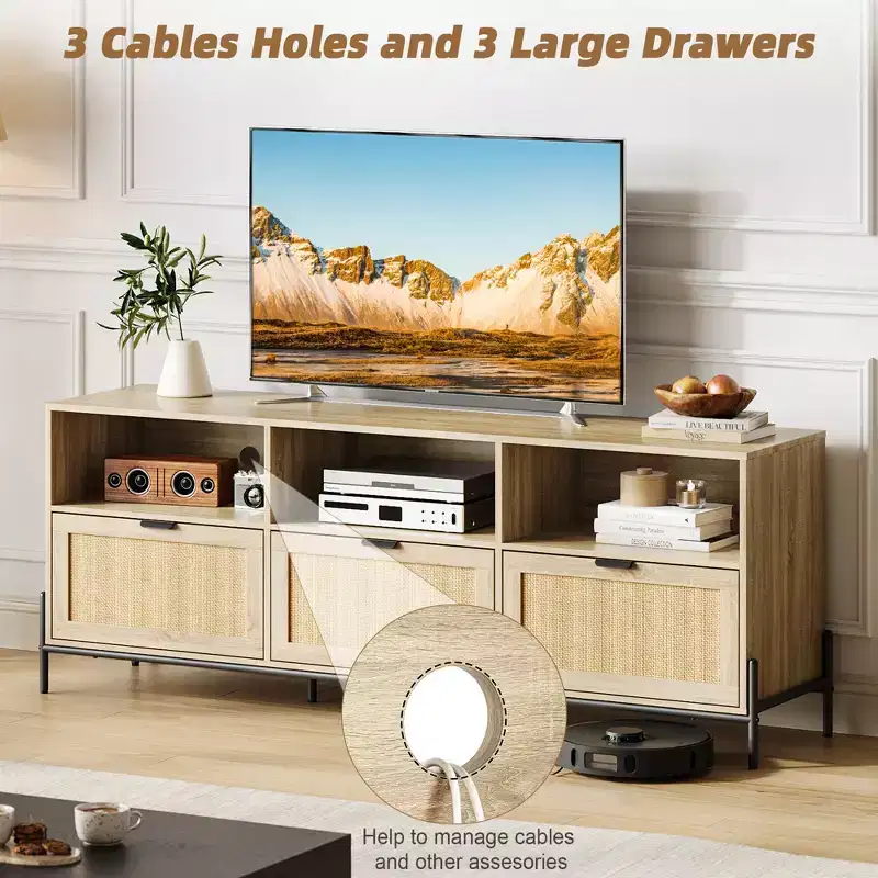 Modern Rattan TV Stand for 75