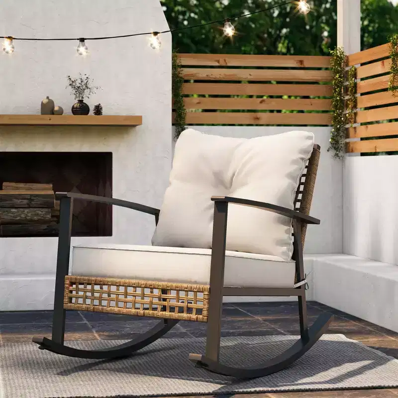 LAUSAINT HOME Outdoor Wicker Rocking Chair with Thick Cushion Modern Cozy Lounge Chair2-piece/ 1-piece