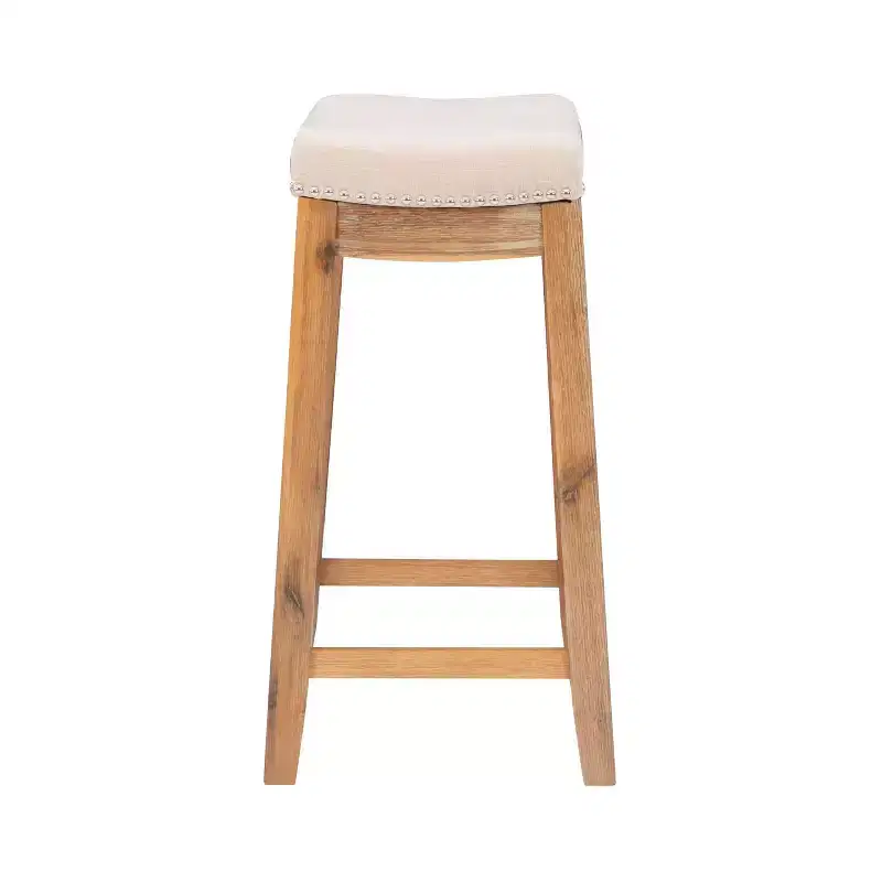 Counter Height Barstool Rustic Brown Natural Linen Upholstered Backless