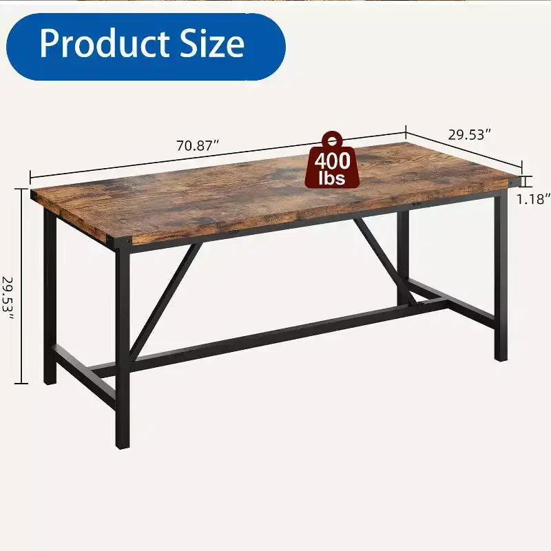 Dining Table for 8 People, 71 Rectangular Kitchen Table, Industrial Large Long Dining Room Table, for Big Family