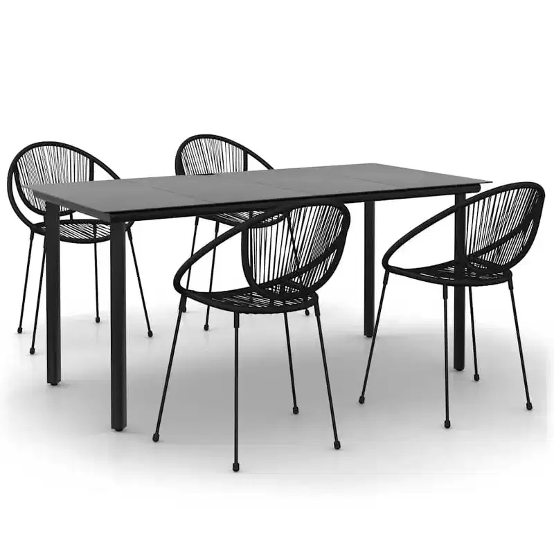 vidaXL 5 Piece Patio Dining Set Black PVC Rattan