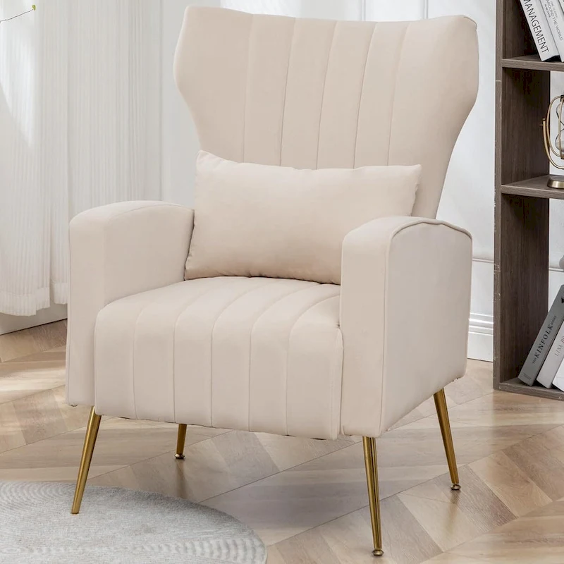 HOMYKA Accent Chair Upholstered Velvet Wingback Armchair with Pillows