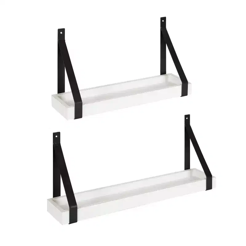(Set of 2) 5 x 10 Sudbury Wood and Metal Wall Shelf Set White/Black - Kate & Laurel All Things Decor: Modern Floating Storage