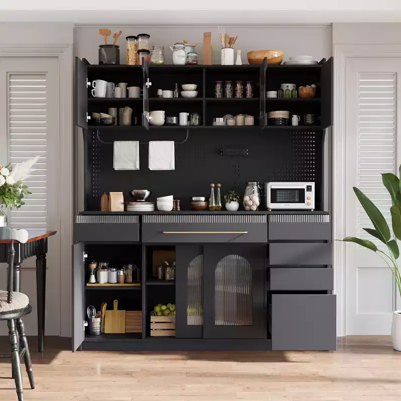 Whisen 63 Buffet with Hutch, 6 Drawers & Adjustable Shelves