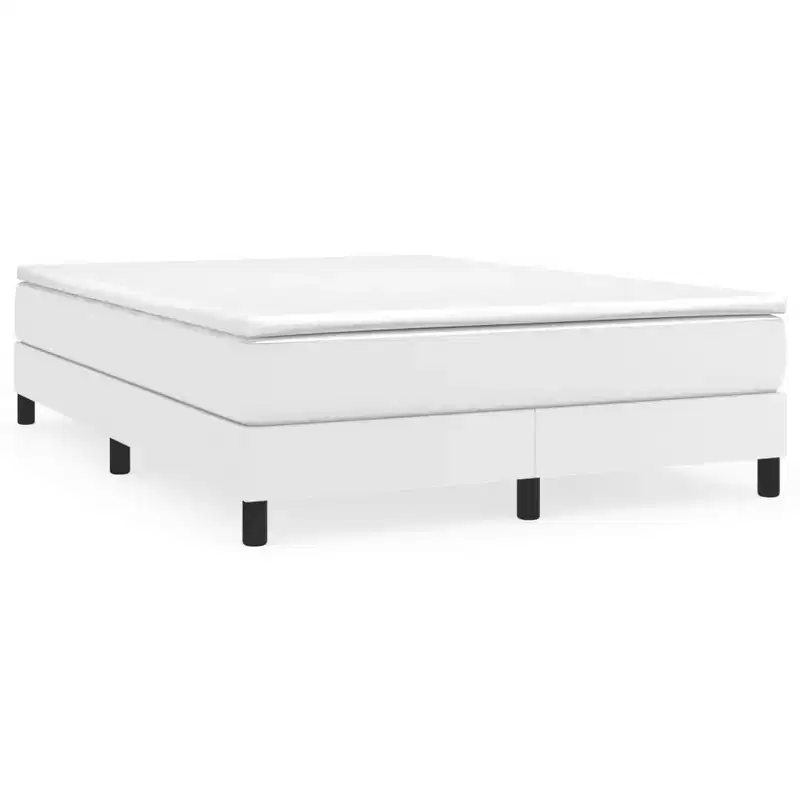 Queen Platform Bed Frame - White Faux Leather, Engineered Wood & Plywood, No Box Spring Needed