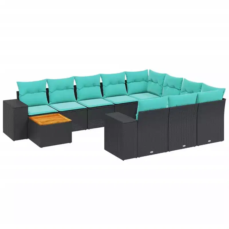 vidaXL 11 Piece Patio Sofa Set with Cushions Black Poly Rattan