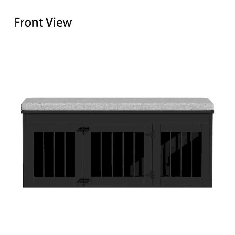 Black Wooden Dog Crate with Cushion Bench Top, Single Dog, 47.2