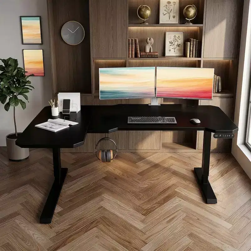 JVNOXK L-Shaped 59 Height Adjustable Electric Standing Desk, Sit Stand Up Computer Desk for Home Office, Black