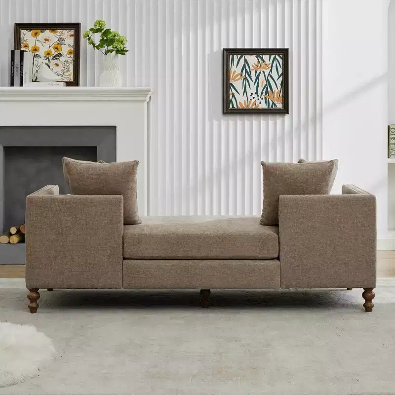Clihome 75.2 Chenille Upholstered Chaise Lounge with Pillows & Nailheads