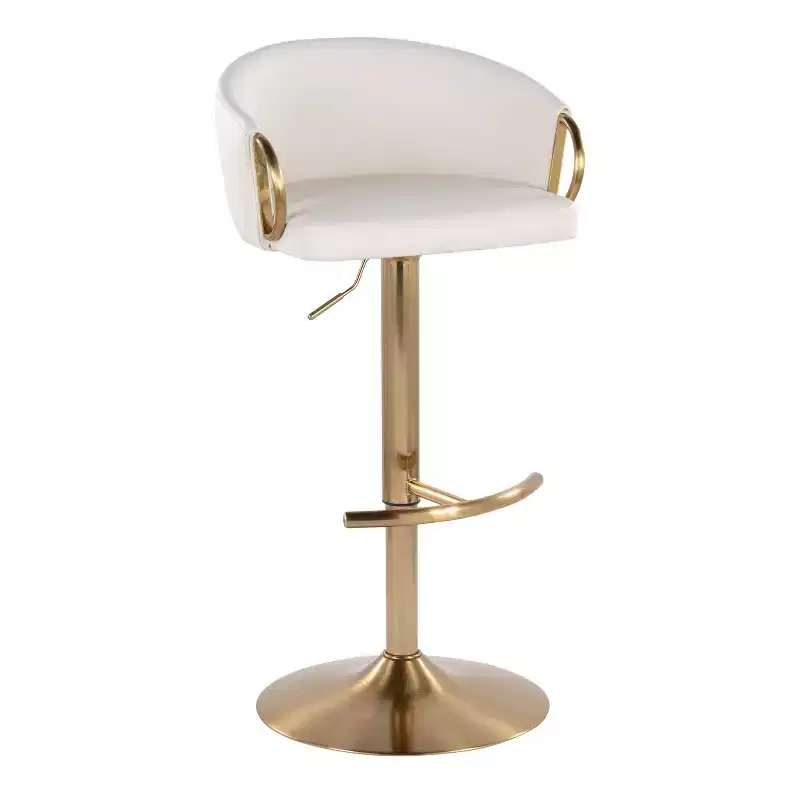 LumiSource Set of 2 Claire Adjustable Barstools Gold/White PU