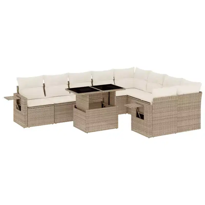 vidaXL 10 Piece Patio Sofa Set with Cushions Poly Rattan