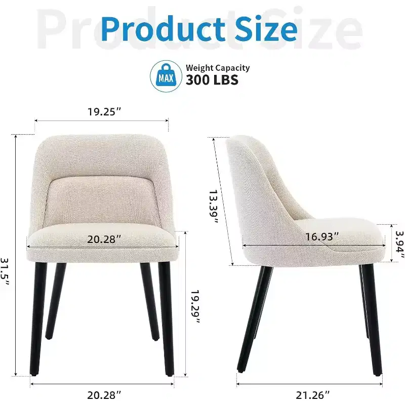 Acekool Dining Chairs, Upholstered Linen Dining Room Chairs, Wood Legs, Modern Kitchen & Cafe Seating, Comfy Sillas para Comedor, Beige