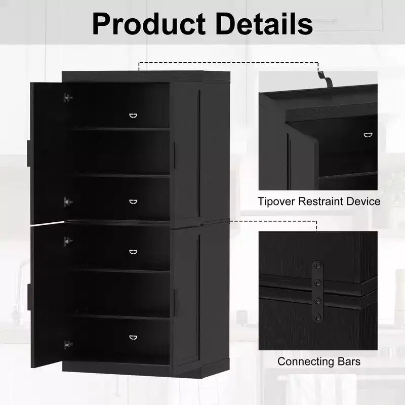 Modern Black Storage Cabinet with Shelves and Doors - Organize Your Space in Style