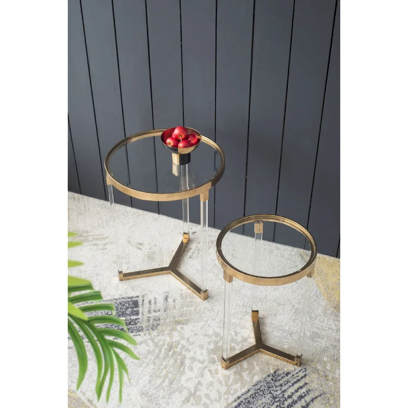 Verrill Acrylic and Iron Round Tables - Set of 2 - Gold Frame - Clear Top