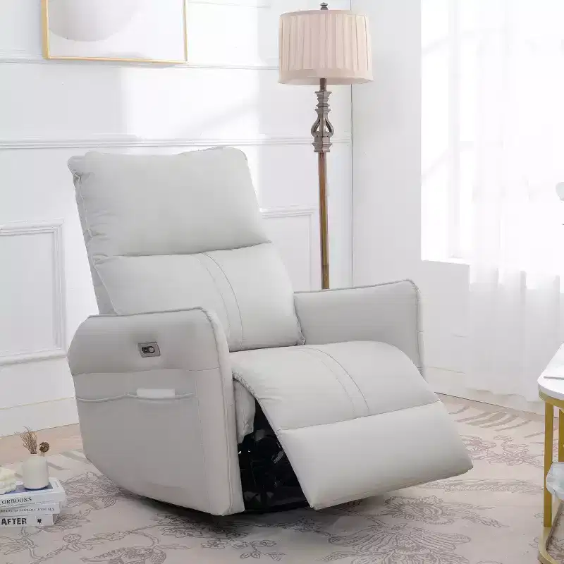360/270 Degree Swivel Upholstered Rocking Recliner Chair with Side Pockets and USB Ports, Power Swivel Glider
