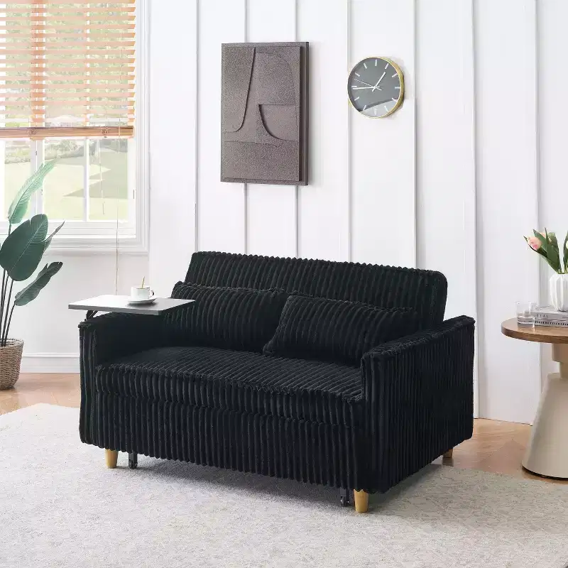 MAYEERTY Loveseat Corduroy Sofa with Dual Functions Aquipped with a Movable Tabletop for Living Room Bedroom