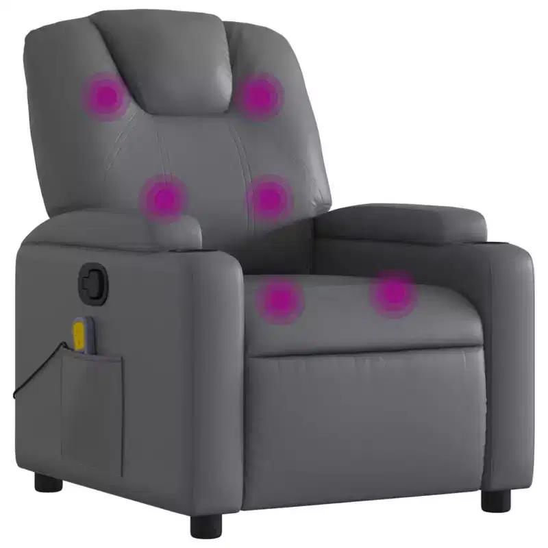 vidaXL Grey Massage Recliner Chair Faux Leather, Metal, Plywood Single
