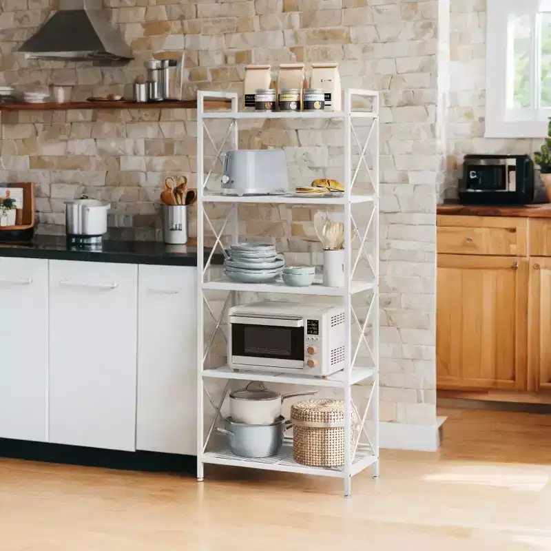 5-Tier Industrial Metal Storage Rack with X Side Frames - Cloud White